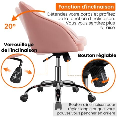 Yaheetech Chaise de bureau pivotante à 360° en velours avec hauteur d'assise réglable pour la maison/le bureau Rose