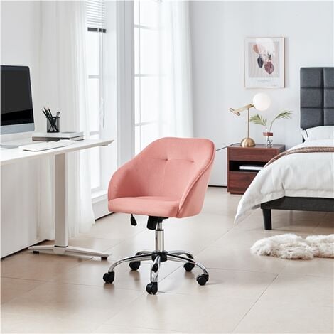 Yaheetech Chaise de bureau pivotante à 360° en velours avec hauteur d'assise réglable pour la maison/le bureau Rose
