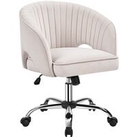 Yaheetech Fauteuil de Bureau en Velours avec Dossier Capitonné Arrondi Pivotant à Roulettes Assise Réglable en Hauteur pour Chambre Bibliothèque Salon Crème
