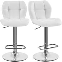 Yaheetech – Lot de 2 tabourets de bar réglables en hauteur – Similicuir et métal – Hauteur d'assise 62,5-84,5 cm – Capacité 136 kg – Blanc