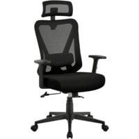 Yaheetech Chaise Bureau Ergonomique Fauteuil de Bureau en Maille Support Lombaire et Siège Inclinaible Appui-tête Accoudoirs Réglables Roulettes Pivotantes Charge 136 kg Noir