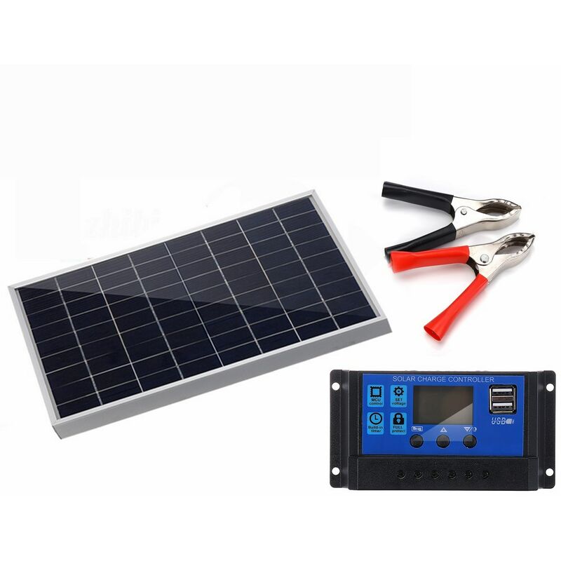 Kit de chargeur de batterie de panneau solaire 30W 220V pour chargeur et  mainteneur de batterie solaire, avec contrôleur de charge pour bateau de  moto - 100A