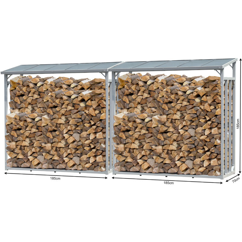 QUICK STAR Étagère à Bûches Métal 272 X 25 X 95 Cm Avec Housse Protection - Rangement Bois 1,5 SRM Pour Jardin