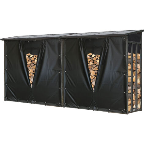 Quick-Star – Abri à bûches extérieur 2 pièces en acier anthracite – Dimensions 185 x 70 x 185 cm – Toit en polycarbonate pour protection – Capacité 4,6 m³ - XXL 185 X