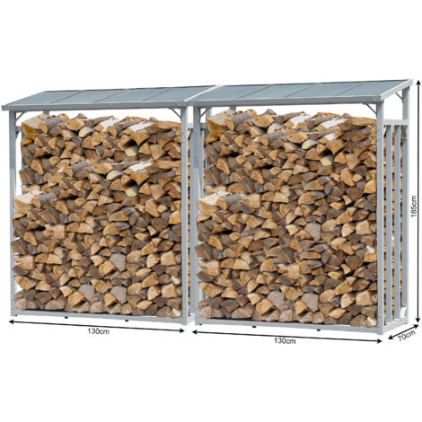 2 Stück ALUMINIUM Kaminholzregal 130 x 70 x 185 cm Garten Kaminholzunterstand 3,2 m³ Kaminholzlager Stapelhilfe Aussen
