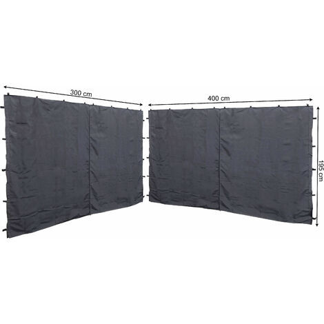 Quick-Star – Parois latérales pour pavillon 3x4m – 2 pièces avec fermeture éclair – Dimensions 300/400x197cm – Polyester anthracite RAL 7012