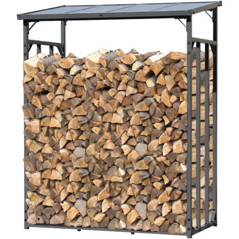 Quick-Star – Abri à bûches extérieur anthracite 143 x 70 x 185 cm – Acier thermolaqué – Toit en polycarbonate 6 mm – Capacité 1,6 m³