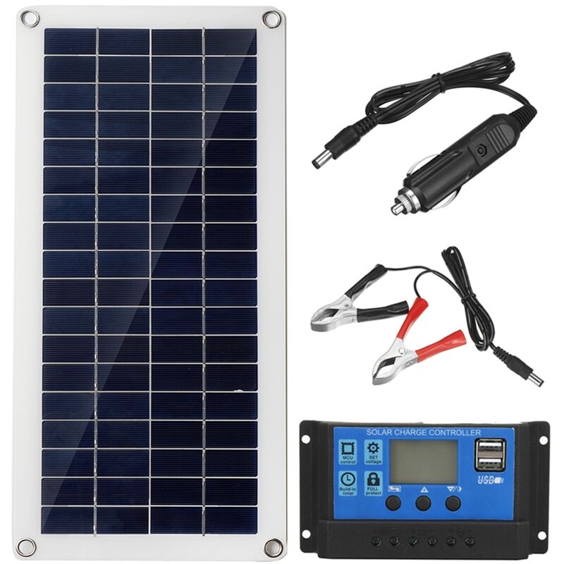 Panel solar iMars 12V 30W cargador solar + controlador 100A 2 puertos USB  flexible policristalino con clip 43 x 20 cm
