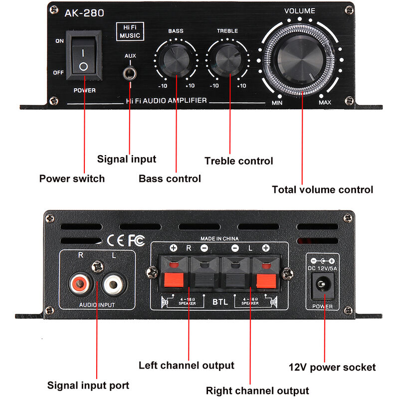 12V 150W HiFi Coche Amplificador de potencia Mini Audio digital Estéreo FM  AMP Control remoto LAVENTE