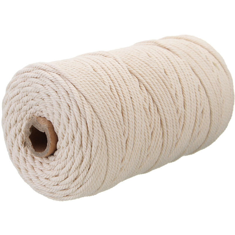 3 mm x 200 m Cuerda de macramé Algodón natural Hilo tejido bohemio Pr Colgante de pared DIY Beige