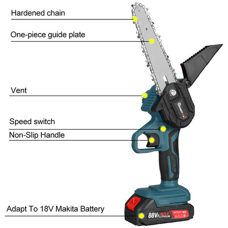 Motosierra eléctrica de 88V y 800W, batería de litio, Mini