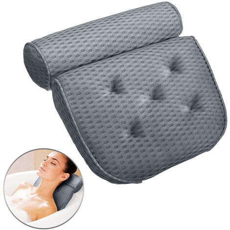 Almohada de baño para tina, soporte para cuello, cabeza y espalda con  ventosas antideslizantes y cómoda almohada de bañera de malla de aire 4D  para