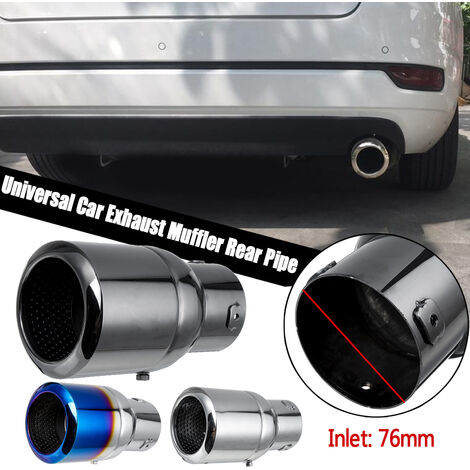 Silenciador de escape de coche universal de 76 mm, tubo trasero, tubo de  acero inoxidable modificado, cola (negro de titanio)