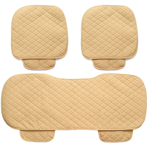 Cojín protector universal de cuero PU para asiento de coche, funda negra para fila trasera (beige, 3 piezas (2 fundas para asientos delanteros y 1 funda para asiento trasero))