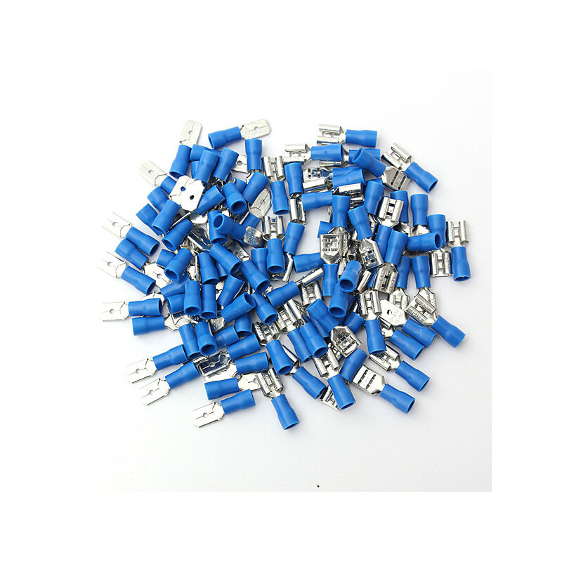 Fully Insulated Push On Terminals Blue 4.8mm Female Spade Connectors Pk 50