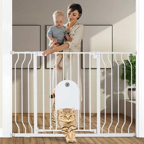 29.5 48.4 Baby Gate with Small Cat Door Pressure Mounted 30 Tall Dog Gate White