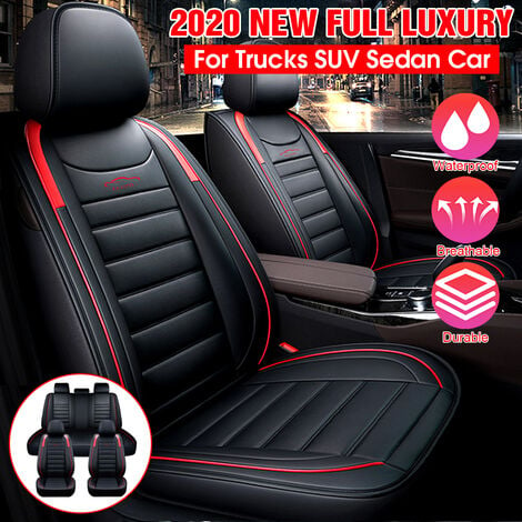 5 Seats Universal Car Seat Covers PU Leather Full Cover Black Red