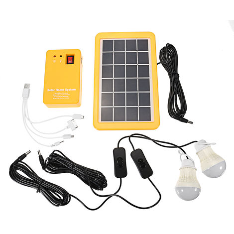 5V Solar Panel Power Set Generator USB Cable Charger Emergency LED Light System