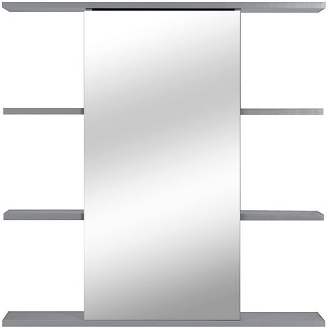 Bathroom Wall Cabinet Mirrored Single Door Storage Cupboard Shelf 60*60*14.5cm Grey