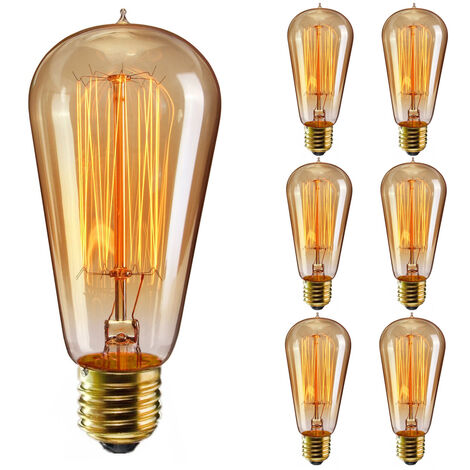 6Pcs Retro Edison Light Bulbs E27 Filament Vintage Ampoule Incandescent Bulb