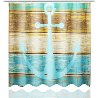 178X176Cm Anchor Stage Shower Curtains Water Resistant Bath With 12 Hooks Hasaki
