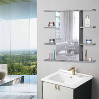 Bathroom Wall Cabinet Mirrored Single Door Storage Cupboard Shelf 60*60*14.5cm Grey