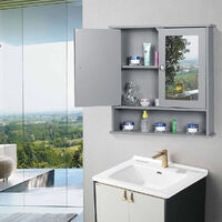 Bathroom Wall Mounted Hanging Makeup Mirror Cabinet 58*56*13cm Grey