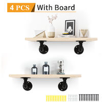 4PCS Wall Shelf Bracket with 2PCS Floating Plank Shelves for Wall Living Room