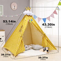 Teepee Tent Kids Cotton Canvas Pretend Play House (yellow)
