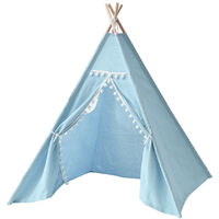 Triangle tent Large Kids Tent Teepee Cotton Play House (blue 135CM)