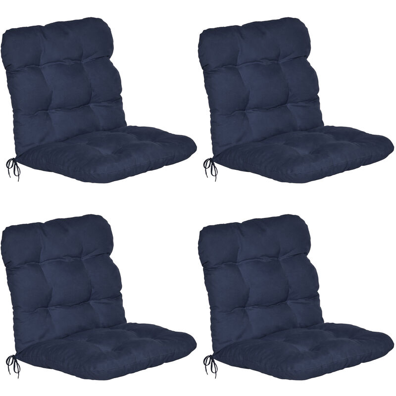 Beautissu Set De 4 flair nl para sillaasiento exterior con respaldo bajo relleno copos gomaespuma 100x50x8 cm azul oscuro cojines 100x5