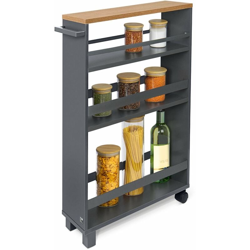 Bomoe Carrito Auxiliar con ruedas 50x79x15 cm mueble cocina y baño para almacenaje apto como verdulero especiero o mesa hylla antracita 2