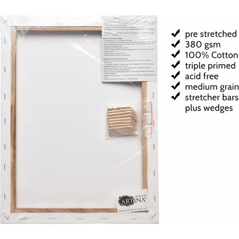 Artina Set de 10 lienzos Blancos Premium de 100% algodón con bastidores robustos 380 g/m² 10x20 cm 