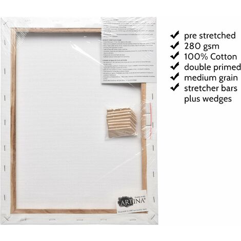 30x40 cm 280g/m² Artina Set de 10 lienzos Blancos de 100% algodón con bastidores robustos Calidad Akademie 