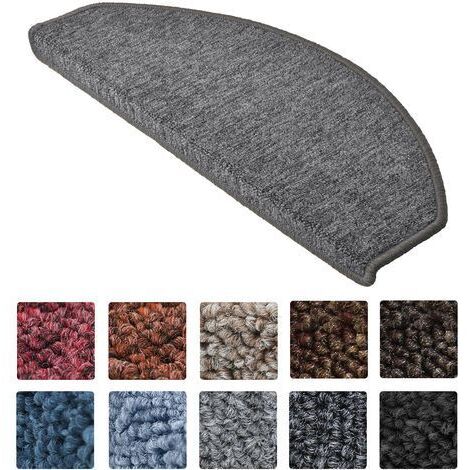 Beautissu Set da 15 tappetini per scale - passatoie per singoli gradini in un set risparmio da 15 unità (55 x 15 cm) - a forma di mezzaluna 	Grigio, 65 x 25 x 4 cm