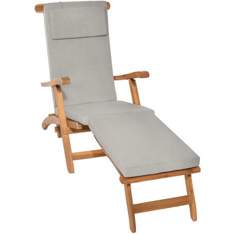 Beautissu Cuscino per Sedia a Sdraio LoftLux DC - Cuscino sfoderabile per sedie e poltrone da Giardino	Grigio chiaro, 175x45x5 cm