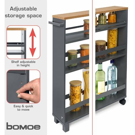 bomoe Hylla carrello da cucina bomoe - scaffale da cucina 50x79x15 cm - Carrello rotante, scaffale da bagno - carrello portaoggetti 	Antracite