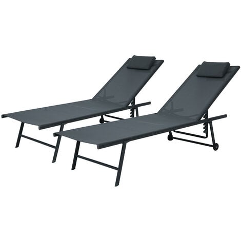 Lot de 2 transats inclinables et empilables - Anthracite - SUNNY