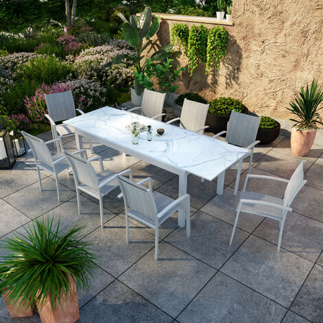 Table salon de jardin extensible en alu/verre pour 4 personnes DCB