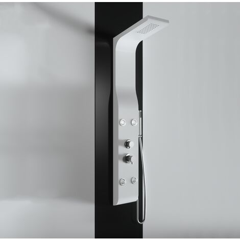 Panel de ducha de hidromasaje de ABS con acabado en polvo blanco mate, con hidromasaje y rociador de lluvia
