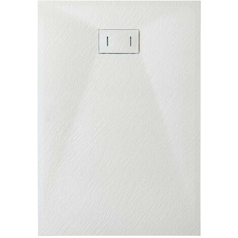 Plato de Ducha Fabricado en SMC de Fibra de Vidrio con Efecto Piedra H 2,6 cm con Desagüe Incluido 90-140 Blanco