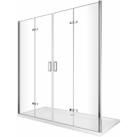 Puerta de ducha con apertura plegable - pliegue en ambos lados con apertura total de 4 hojas H 190 cromo transparente 178-181,5 cm