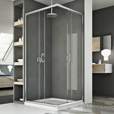 Box doccia angolare scorrevole vetro trasparente h 185 mod. Junior 70x70 cm quadrato