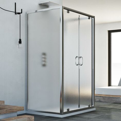 Box doccia 3 lati saloon vetro stampato h 185 mod. Sintesi Trio 2 Ante 70x130x70 cm rettangolare