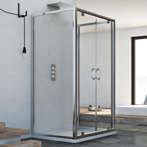 Box doccia 3 lati saloon vetro trasparente h 185 mod. Sintesi Trio 2 Ante 80x90x80 cm rettangolare