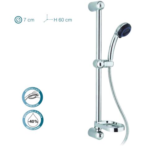 Saliscendi asta per box porta doccia con doccetta acciaio e abs 3 getti  mod. Moon