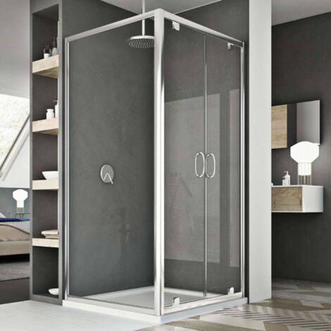 Box doccia saloon vetro trasparente h 185 mod. Sintesi Duo 2 Ante 80x100 ap. 100 cm rettangolare