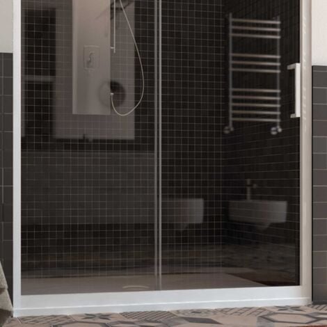 Porta doccia nicchia in pvc profilo bianco h 200 mod. Glax 1 Anta 100 cm vetro trasparente