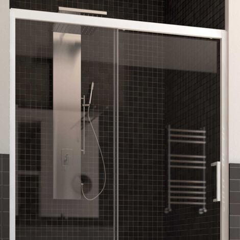 Porta doccia nicchia in pvc profilo bianco h 200 mod. Glax 1 Anta 100 cm vetro trasparente