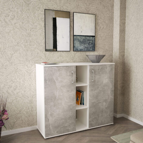 Mobile ingresso moderno con 2 ante battenti e 3 mensole di colore Bianco e Rovere chiaro mod. Franck (1/5)
